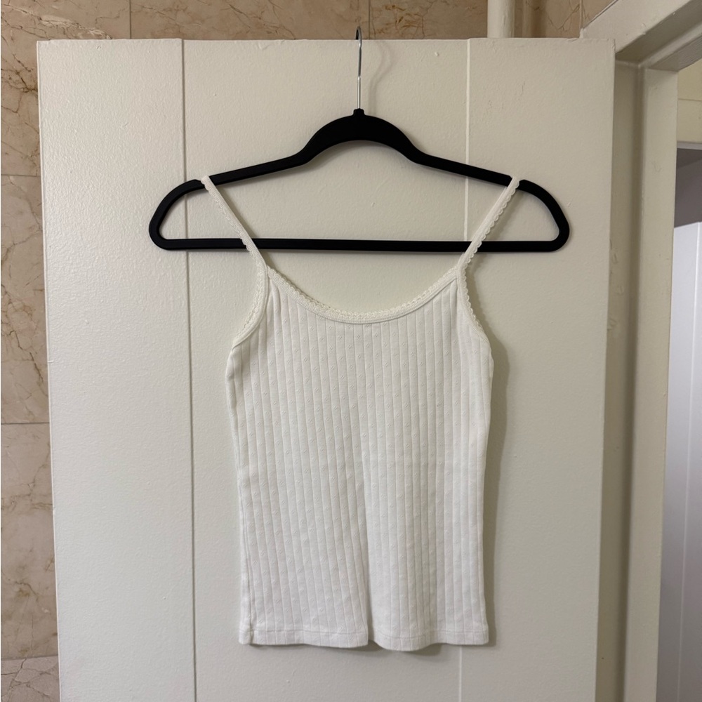 Brandy Melville White Ribbed Lace-Trim Cami